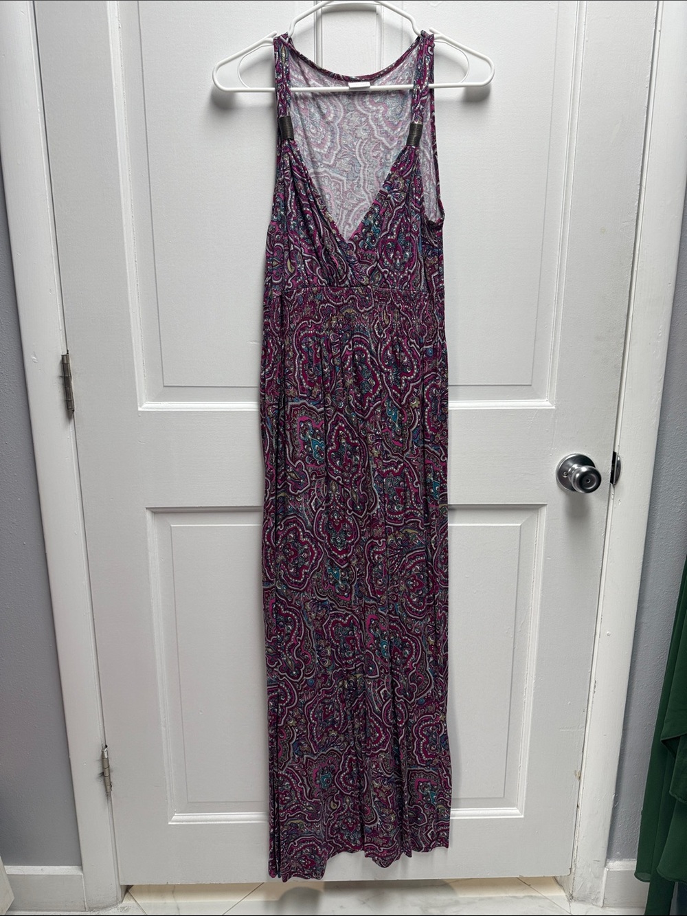 Sleeveless Purple Paisley Maxi Dress
